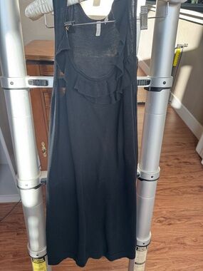 Frenchi Black Ruffle-Trim Sleeveless Midi Dress
